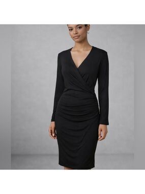 Banana Republic Black Faux Wrap Ruched Dress – Medium (NWT)